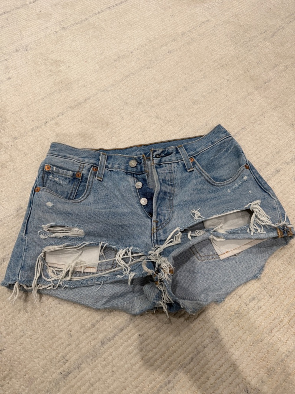 Levi's Distressed Light Blue Denim Jean Shorts size 25